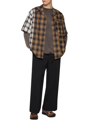 Figure View - Click To Enlarge - SONG FOR THE MUTE - Four-Tone Camp Collar Checkered Cotton Gym Shirt