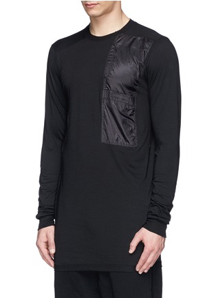 Front View - Click To Enlarge - RICK OWENS DRKSHDW - Nylon panel long cotton T-shirt