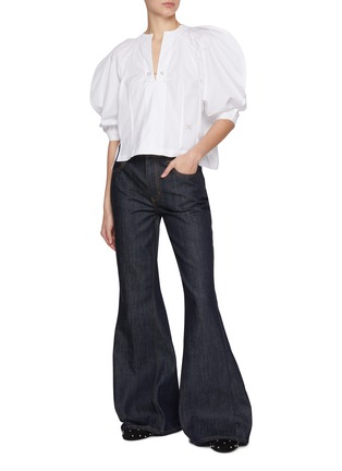 Figure View - Click To Enlarge - NACKIYÉ - High Waist Flared Dark Wash Jeans