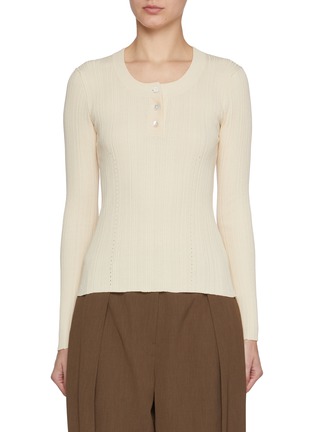 Main View - Click To Enlarge - NACKIYÉ - Buttoned Crewneck Cotton Rib Knit Top