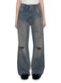 Main View - Click To Enlarge - MM6 MAISON MARGIELA - Distressed Darted Dark Wash Boyfriend Jeans