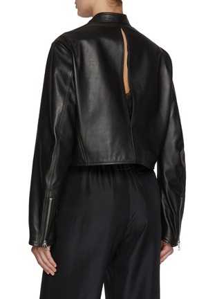 Back View - Click To Enlarge - MM6 MAISON MARGIELA - Band Collar Cropped Leather Jacket