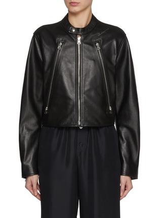 Main View - Click To Enlarge - MM6 MAISON MARGIELA - Band Collar Cropped Leather Jacket