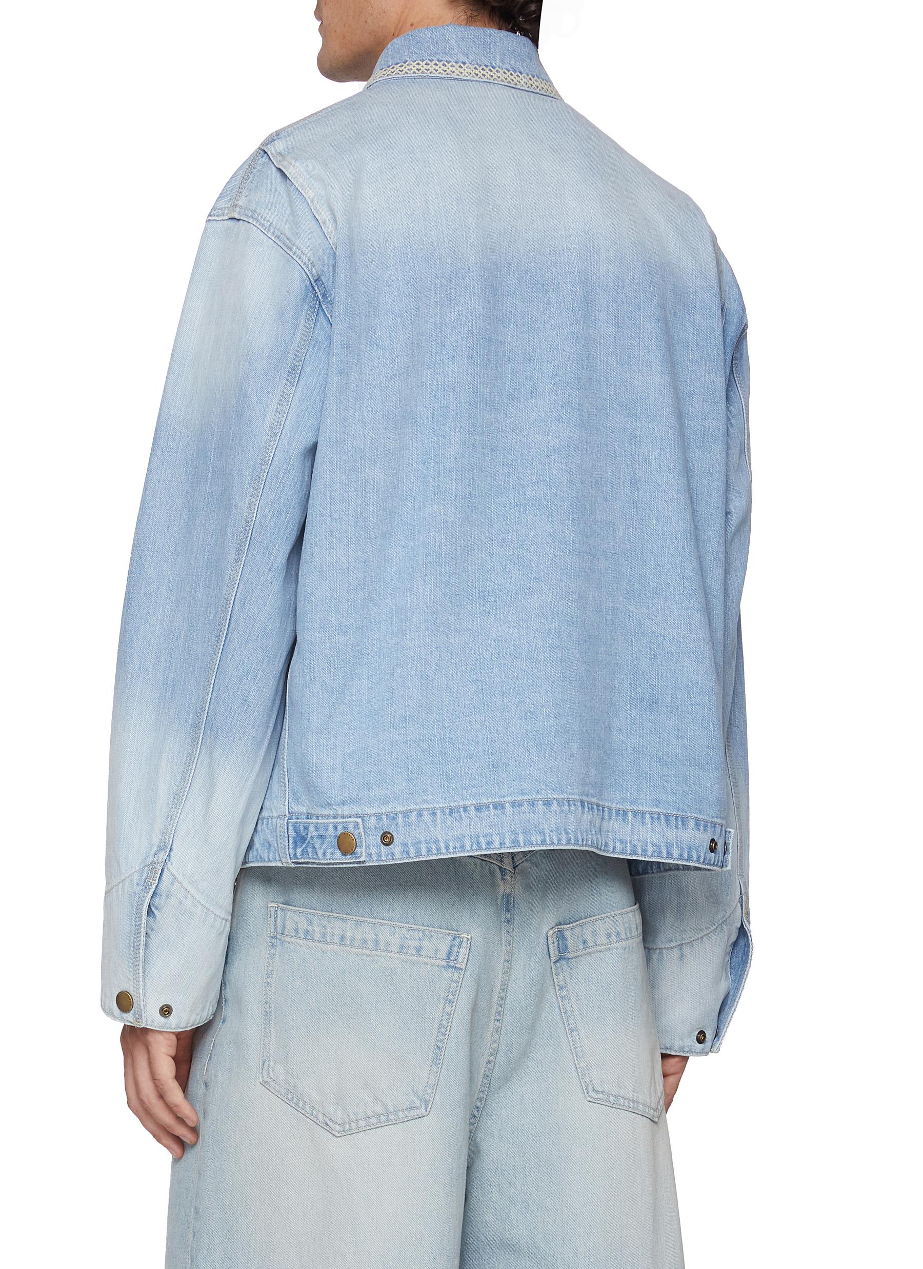 Aztec Detail Zip Up Denim Blouson Jacket - Thumbnail 3