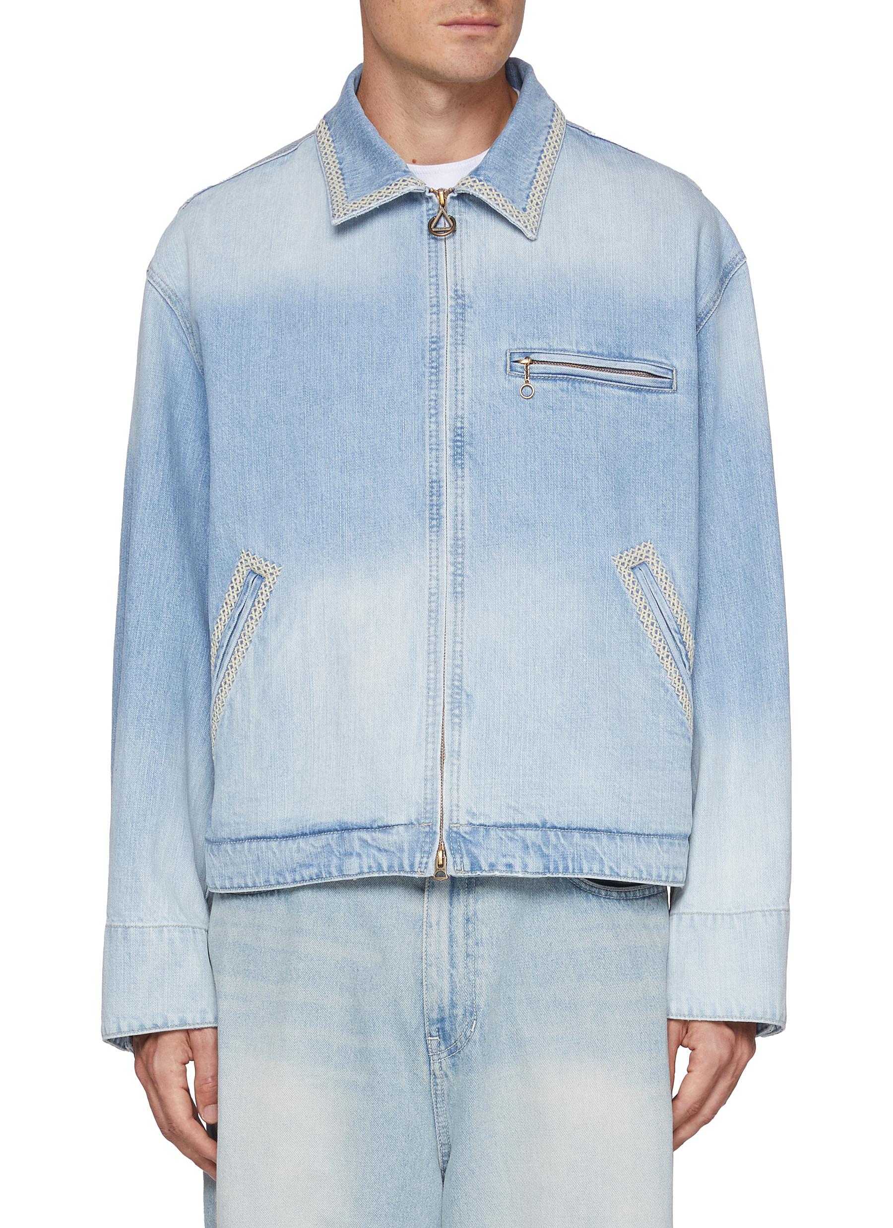 Aztec Detail Zip Up Denim Blouson Jacket