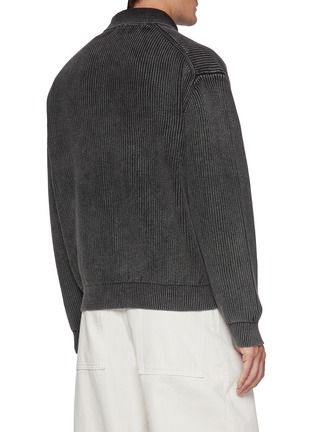 Back View - Click To Enlarge - SOLID HOMME - Spread Collar Washed Zip Up Cardigan