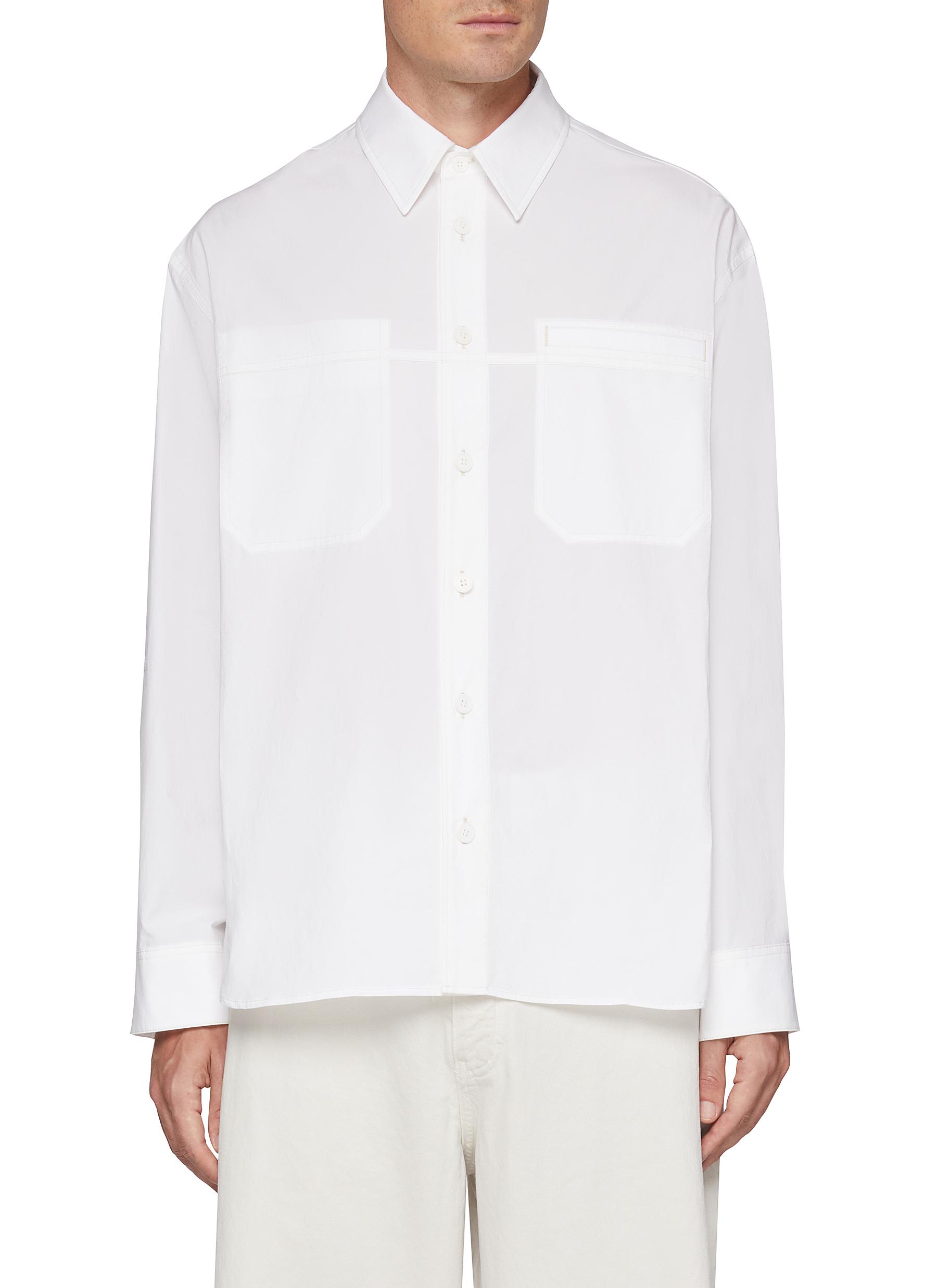 Point Collar Double Pocket Cotton Shirt