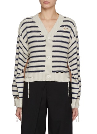 Main View - Click To Enlarge - MM6 MAISON MARGIELA - Stripe Cut Out Cotton Cardigan