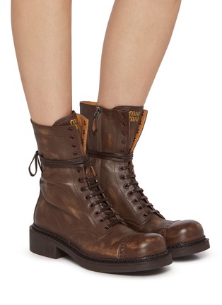 Figure View - Click To Enlarge - MIU MIU - Leather Laced Combat Boots