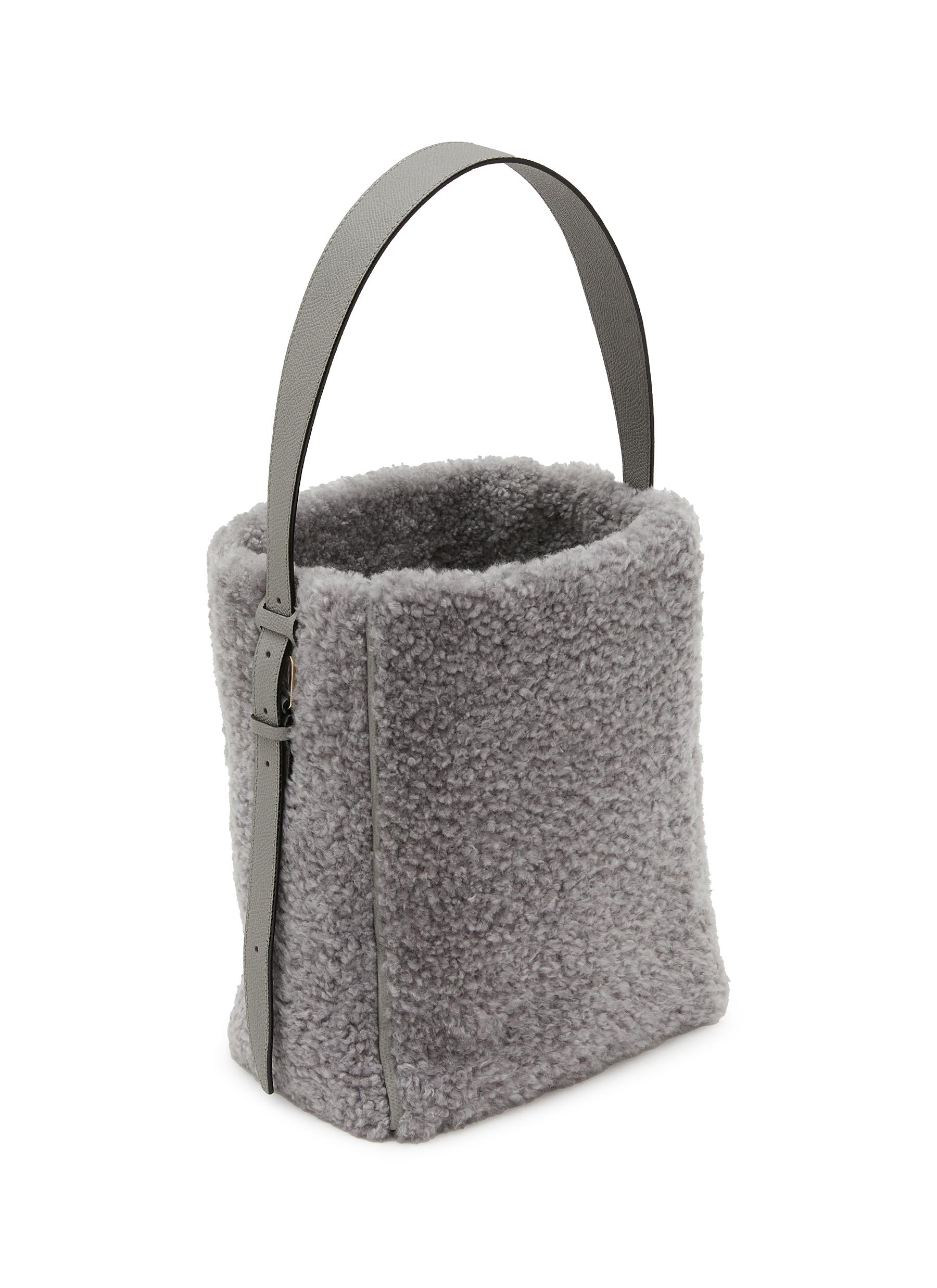 Small Shearling Leather Bucket Shoulder Bag - Thumbnail 3