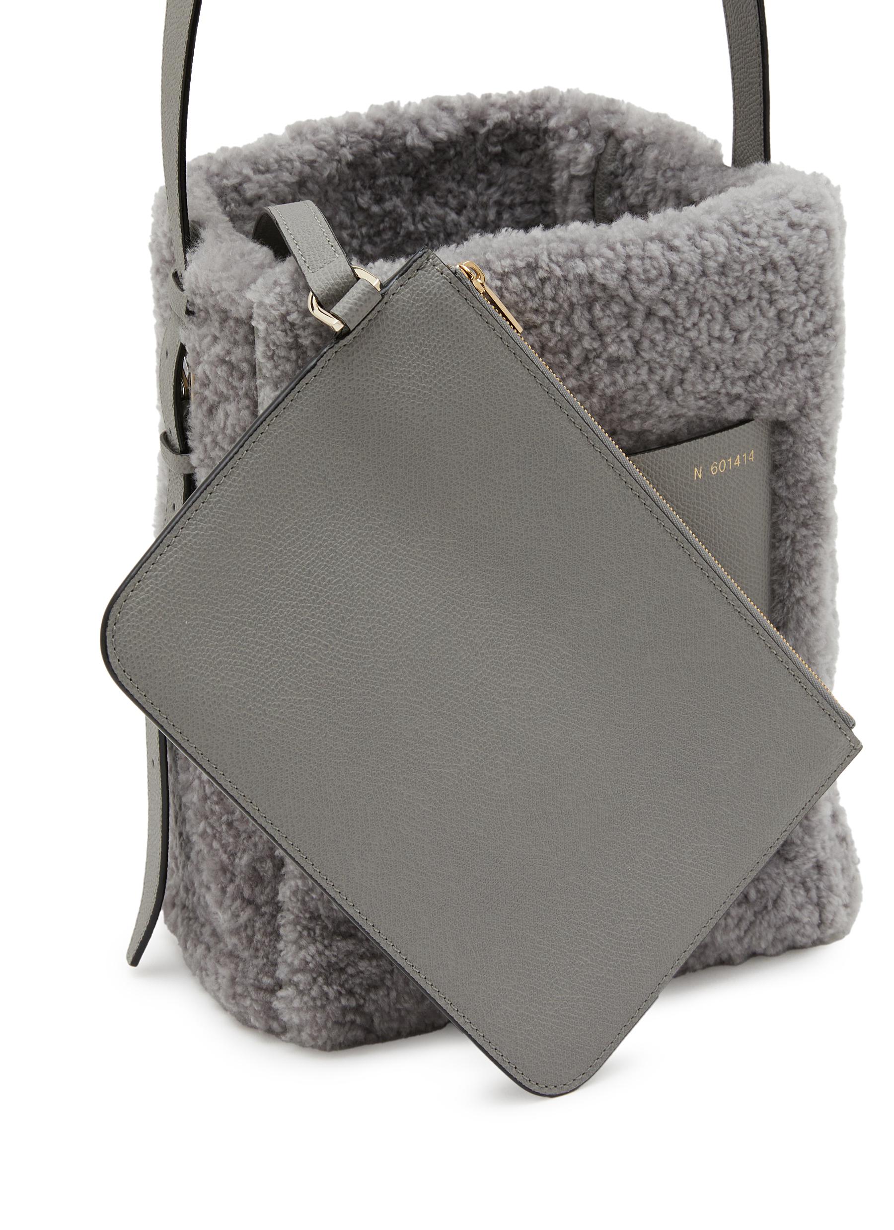 Small Shearling Leather Bucket Shoulder Bag - Thumbnail 5
