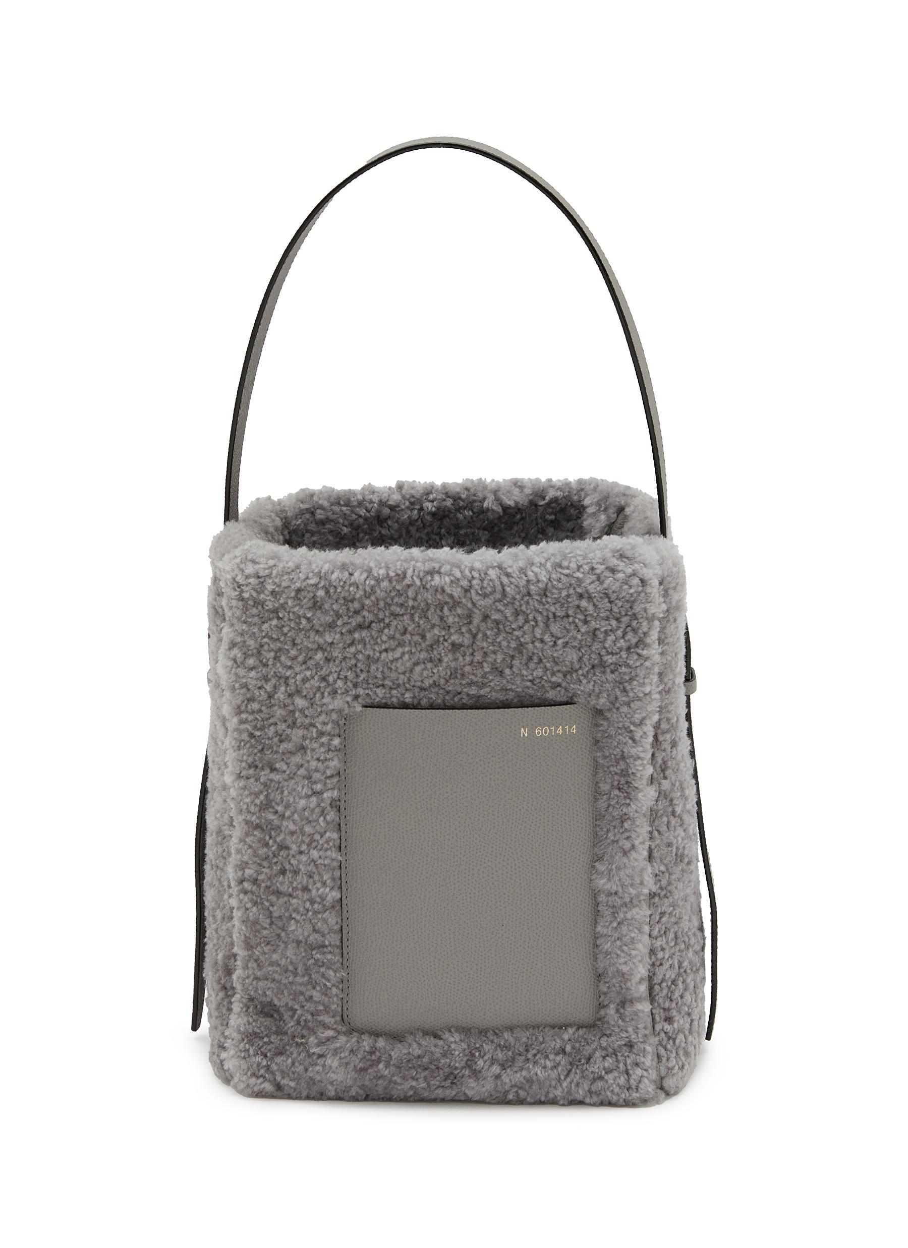 Small Shearling Leather Bucket Shoulder Bag