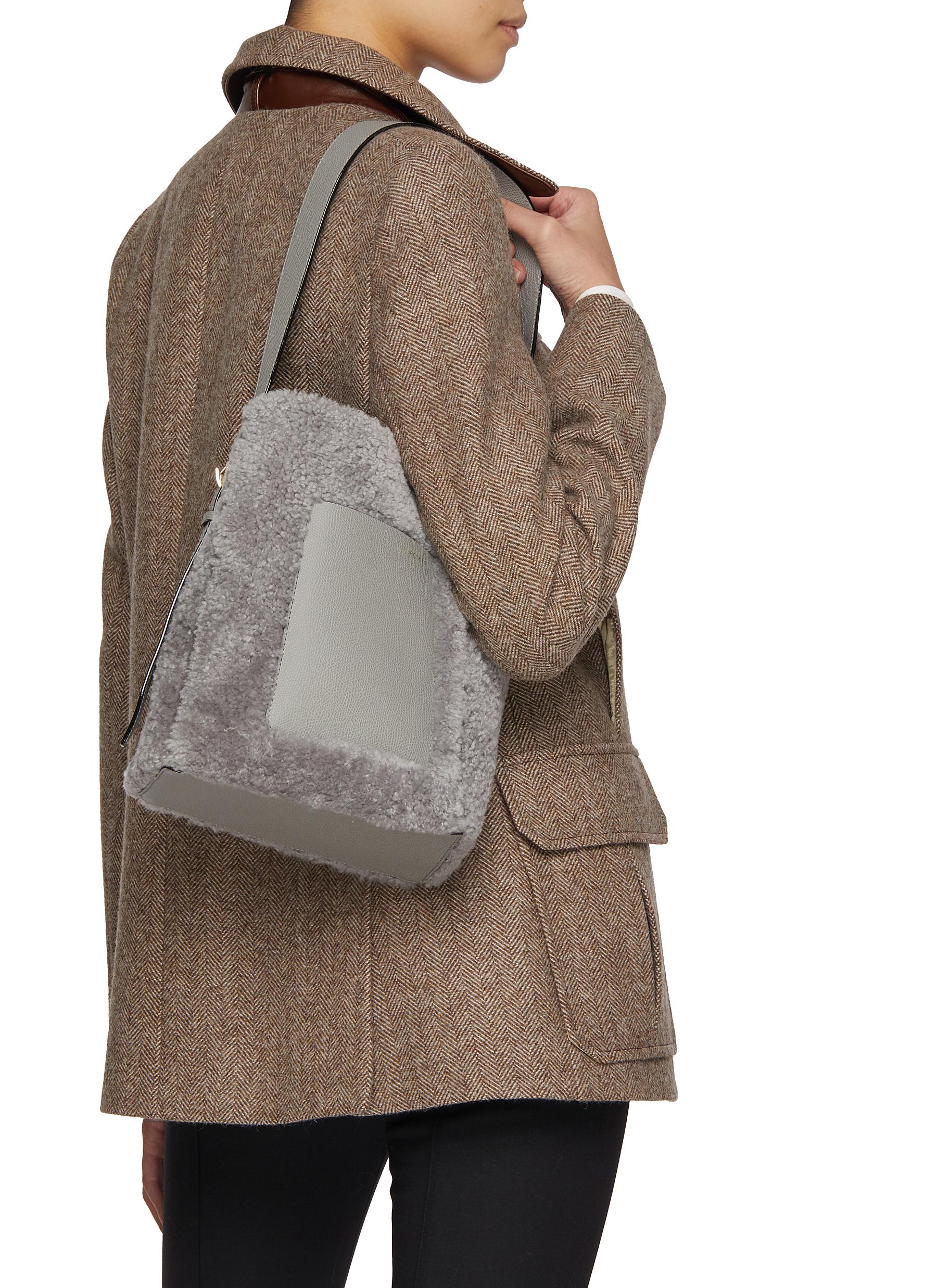 Small Shearling Leather Bucket Shoulder Bag - Thumbnail 2