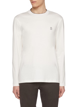 Main View - Click To Enlarge - BRUNELLO CUCINELLI - Logo Embroidered Crewneck Cotton T-shirt