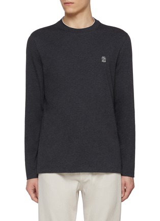 Main View - Click To Enlarge - BRUNELLO CUCINELLI - Logo Embroidered Crewneck Cotton T-shirt