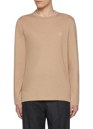 Main View - Click To Enlarge - BRUNELLO CUCINELLI - Logo Embroidered Crewneck Cotton T-shirt