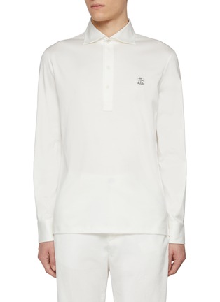 Main View - Click To Enlarge - BRUNELLO CUCINELLI - Logo Embroidered Long Sleeve Cotton Polo