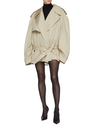 Figure View - Click To Enlarge - BALENCIAGA - Oversized Cropped Cotton Trench Coat