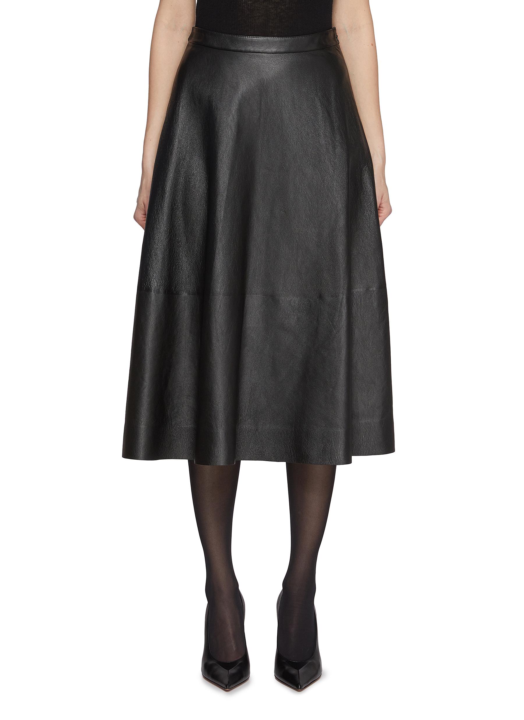 BALENCIAGA | Shiny Grained Leather A-line Skirt | Women