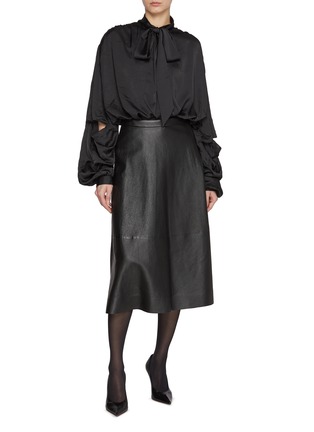 Figure View - Click To Enlarge - BALENCIAGA - Shiny Grained Leather A-line Skirt