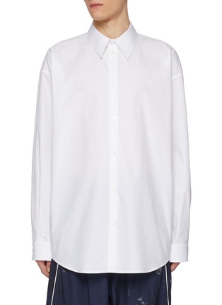 Main View - Click To Enlarge - BALENCIAGA - Logo Embroidered Collar Cotton Shirt