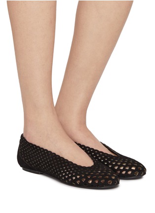 Figure View - Click To Enlarge - SERGIO ROSSI - Perforated Suede Ballerina Flats