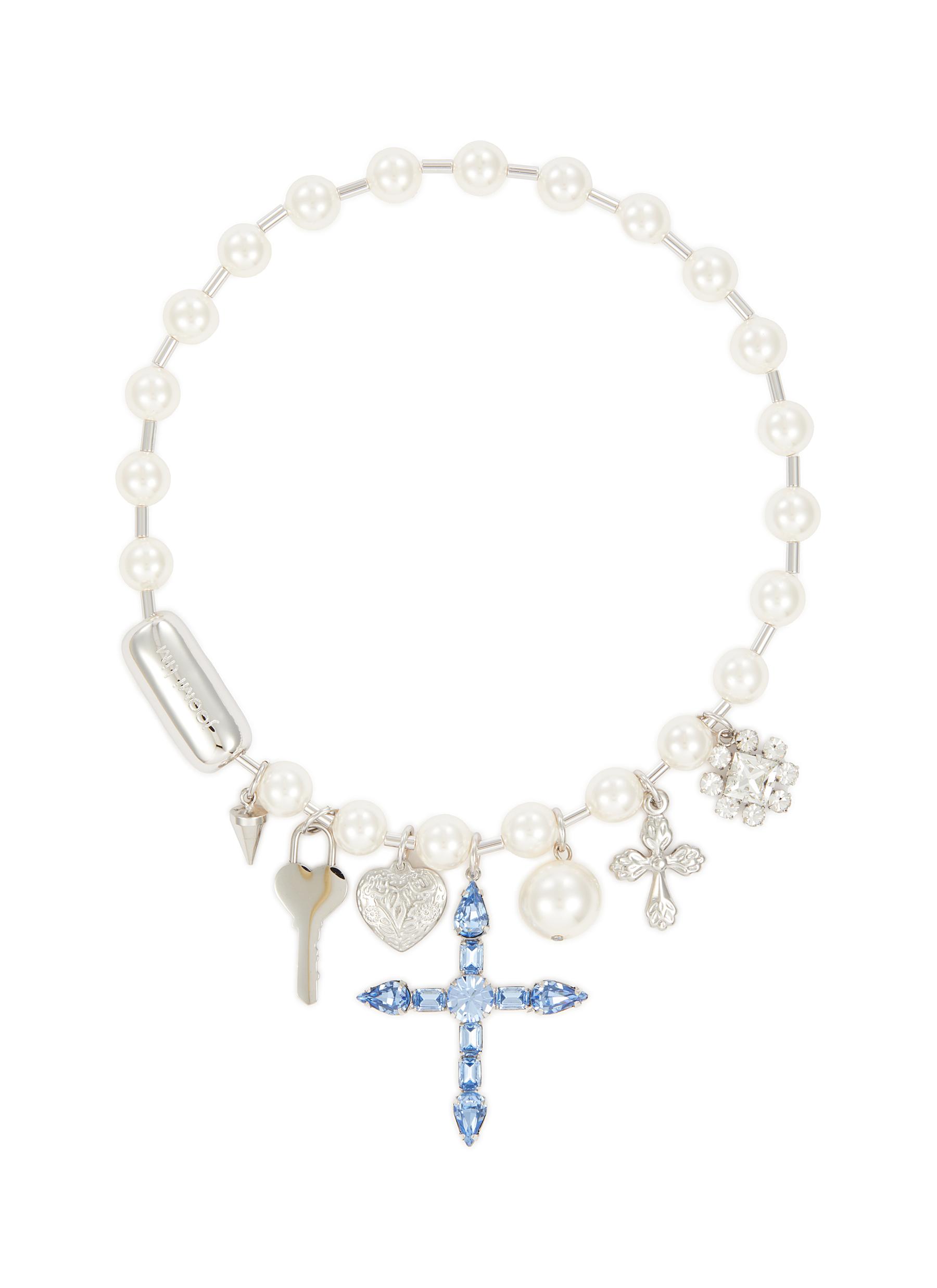 Donna Swarovski Crystal Pearl Rhodium Plated Brass Necklace