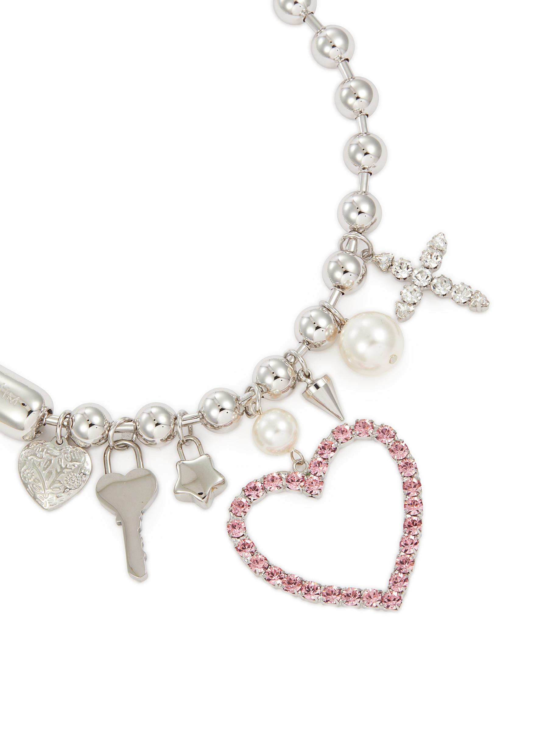Lydia Swarovski Crystal Pearl Rhodium Plated Brass Necklace - Thumbnail 3
