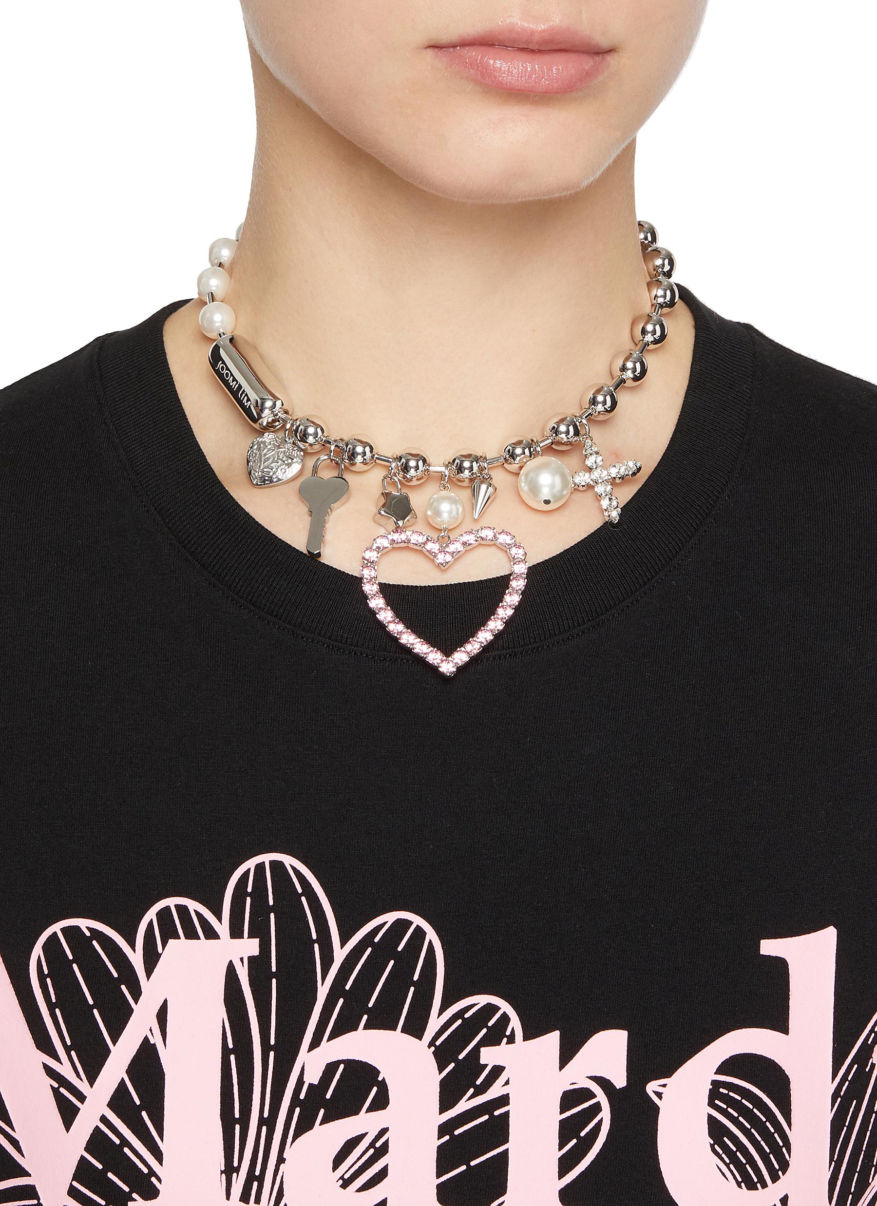 Lydia Swarovski Crystal Pearl Rhodium Plated Brass Necklace - Thumbnail 2