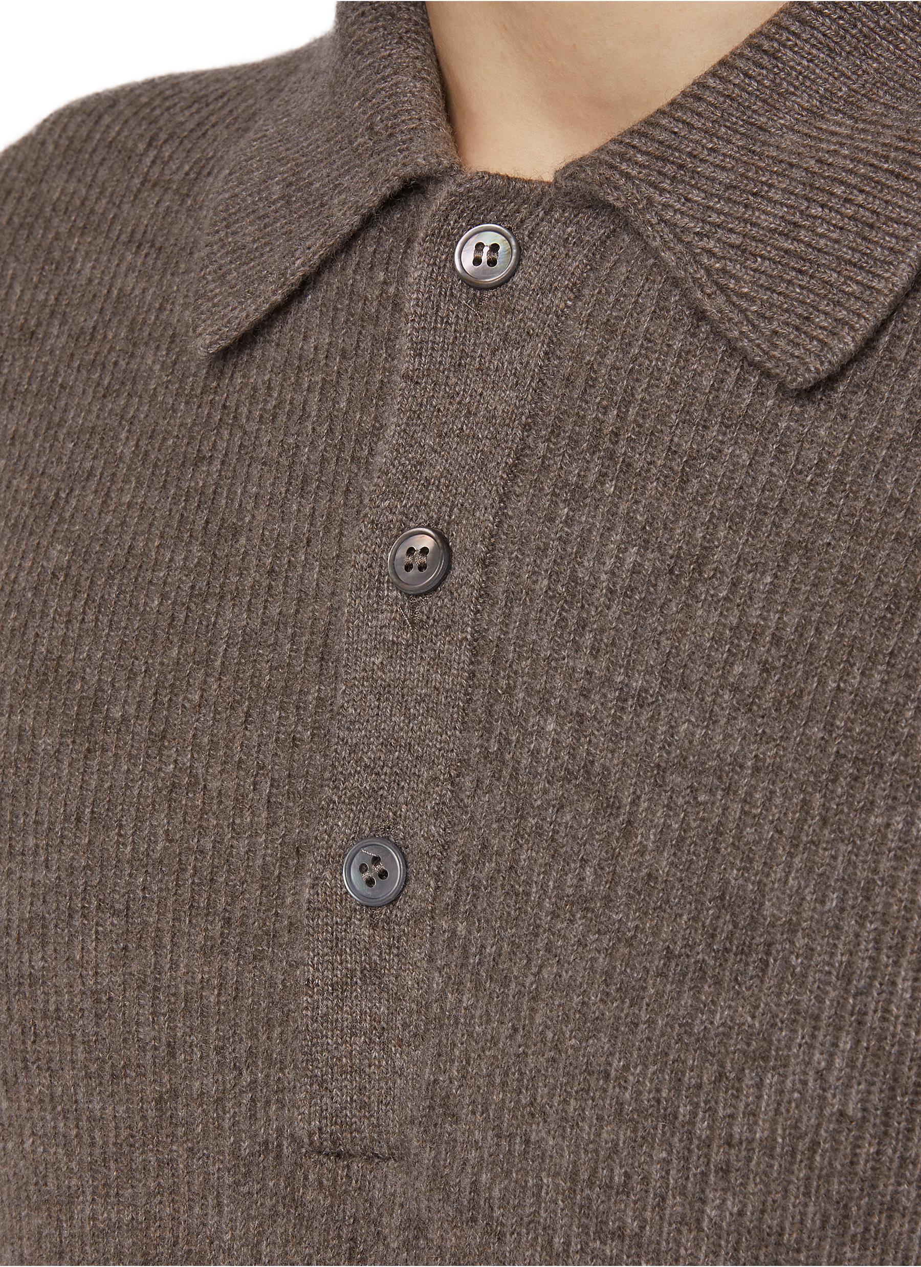 Knitted Cashmere Polo Shirt - Thumbnail 4