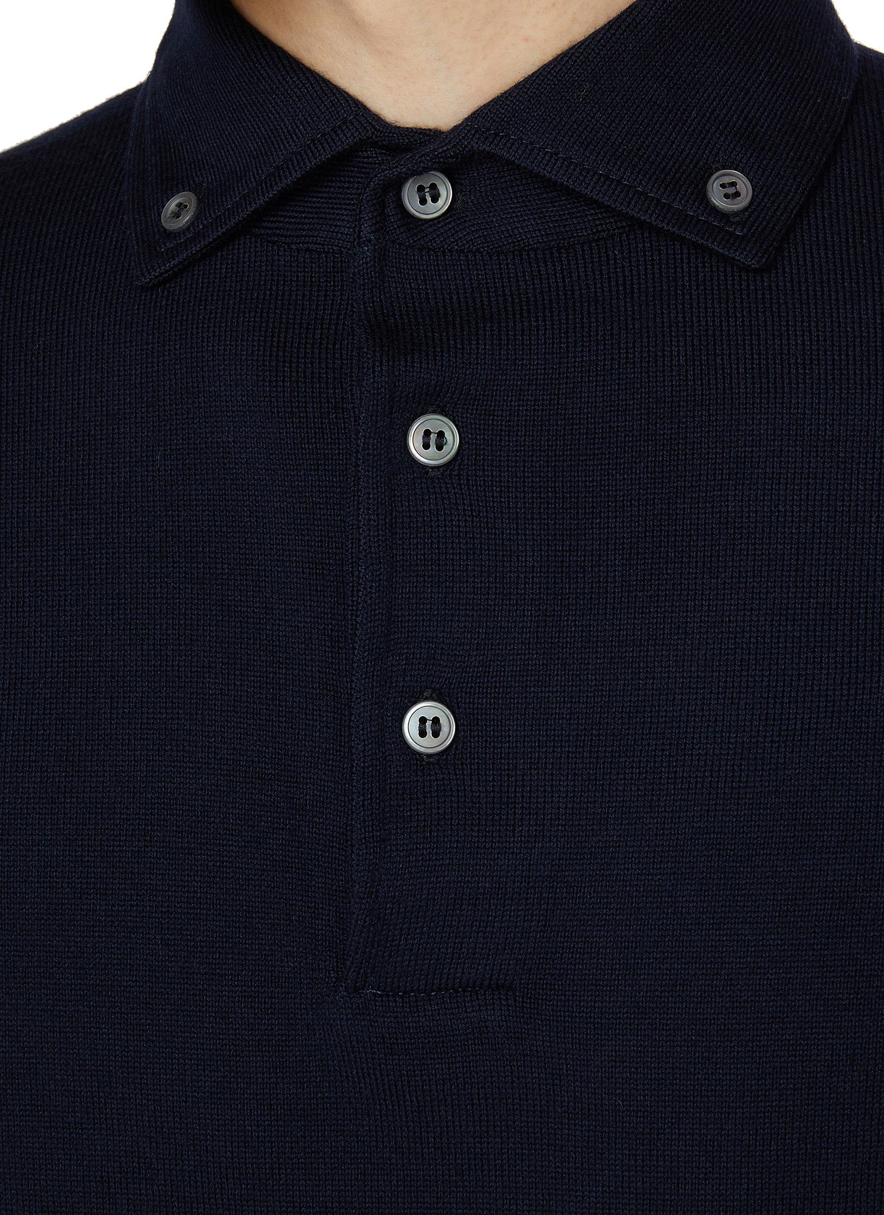 Button Down Virgin Wool Polo Shirt - Thumbnail 4