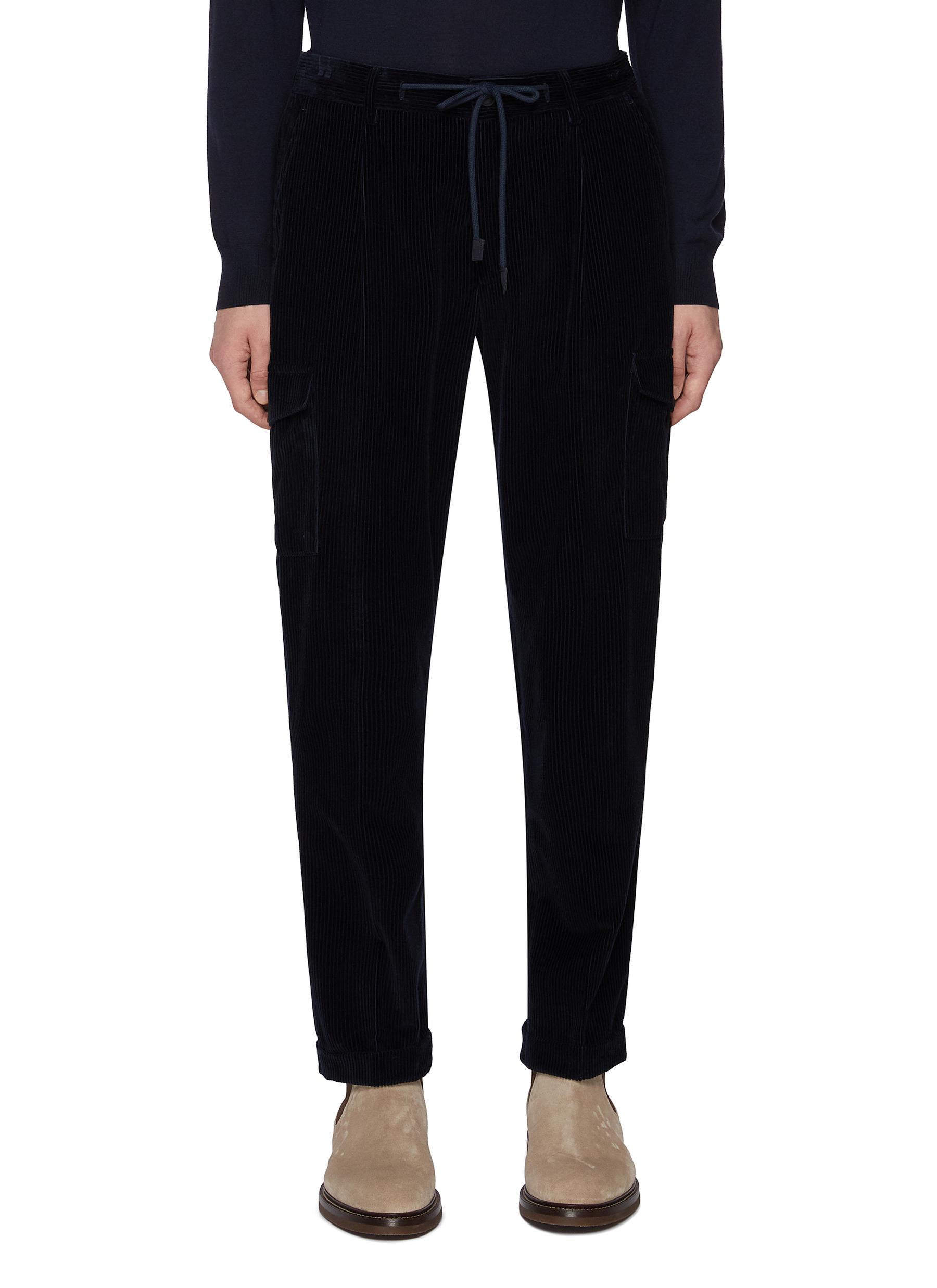 Drawstring Corduroy Cargo Pants