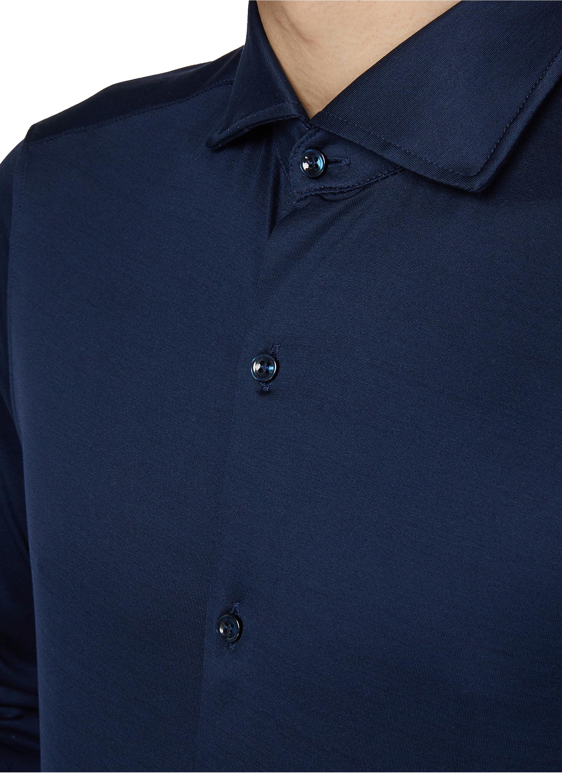 Spread Collar Extra Soft Cotton Jersey Shirt - Thumbnail 4