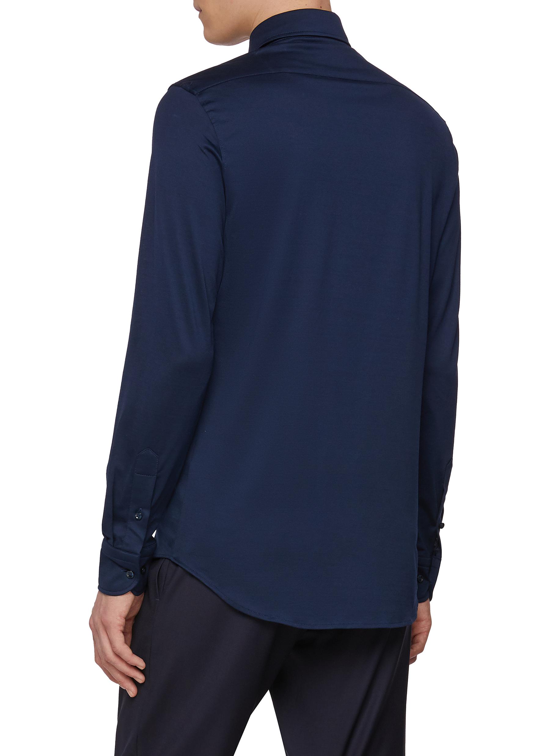Spread Collar Extra Soft Cotton Jersey Shirt - Thumbnail 3