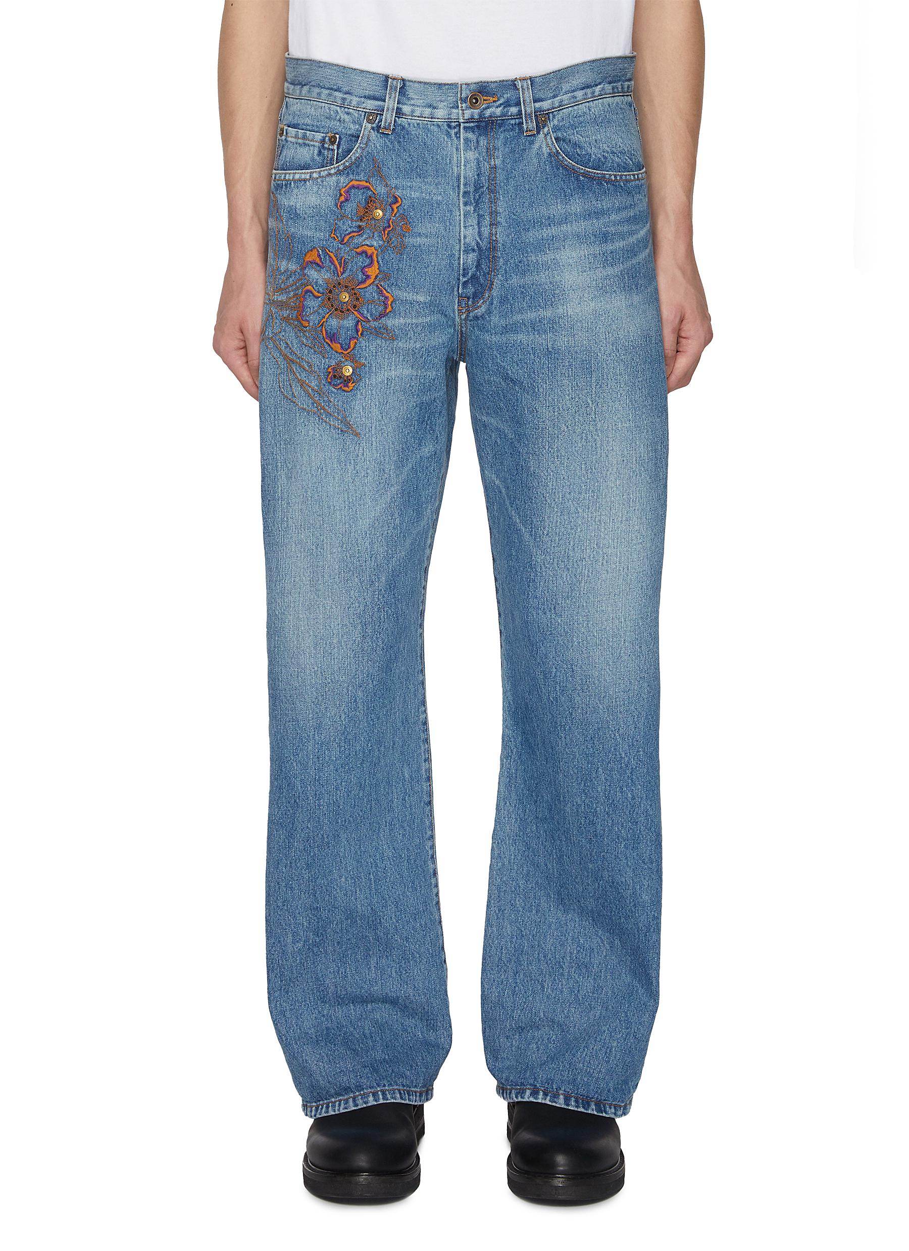 KHOKI | Light Wash Embroidery Straight Leg Jeans | Men