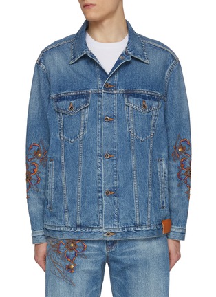 Main View - Click To Enlarge - KHOKI - Light Wash Multi-Pocket Embroidery Denim Jacket