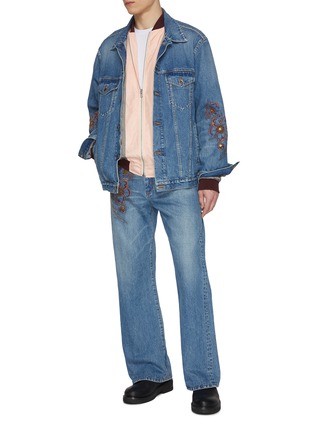 Figure View - Click To Enlarge - KHOKI - Light Wash Multi-Pocket Embroidery Denim Jacket