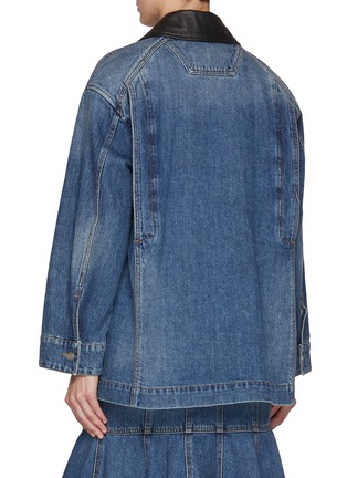 Back View - Click To Enlarge - JUUN.J - Leather Collar Dark Wash Denim Jacket