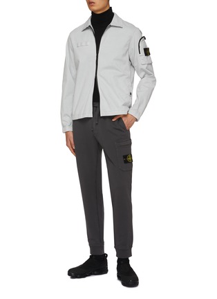 Figure View - Click To Enlarge - STONE ISLAND - Sleeve Pocket Zip Up Cotton Blend Shirt Jacket