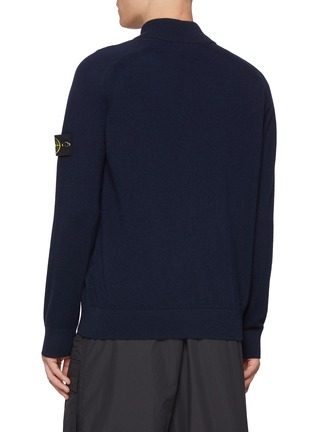 Back View - Click To Enlarge - STONE ISLAND - Arm Logo Patch Wool Zip Up Cardigan