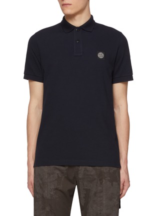 Main View - Click To Enlarge - STONE ISLAND - Logo Cotton Blend Pique Polo Shirt