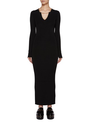 Main View - Click To Enlarge - ALEXANDERWANG - V-Neck Nameplate Chain Ribbed Maxi Dress