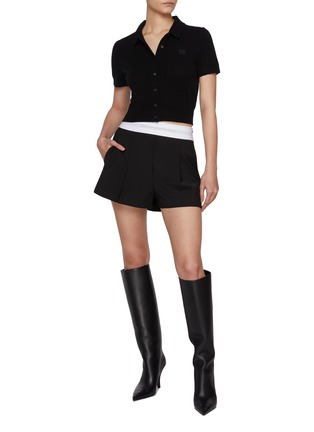 Figure View - Click To Enlarge - ALEXANDERWANG - Logo Elasticated Wasitband Wool Blend Shorts