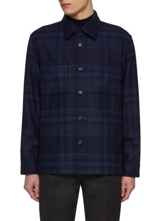 Main View - Click To Enlarge - THEORY - Double Pocket Plaid Wool Blend Overshirt