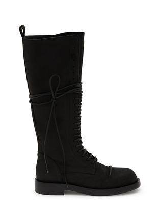 Main View - Click To Enlarge - ANN DEMEULEMEESTER - Heini Pintuck Leather Combat Tall Boots