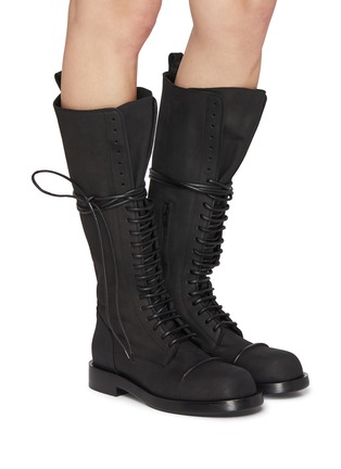 Figure View - Click To Enlarge - ANN DEMEULEMEESTER - Heini Pintuck Leather Combat Tall Boots