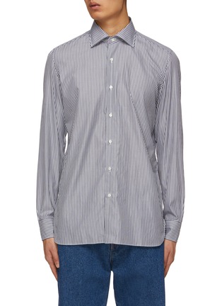 Main View - Click To Enlarge - LUIGI BORRELLI - NAPOLI - Rio Spread Collar Striped Cotton Shirt