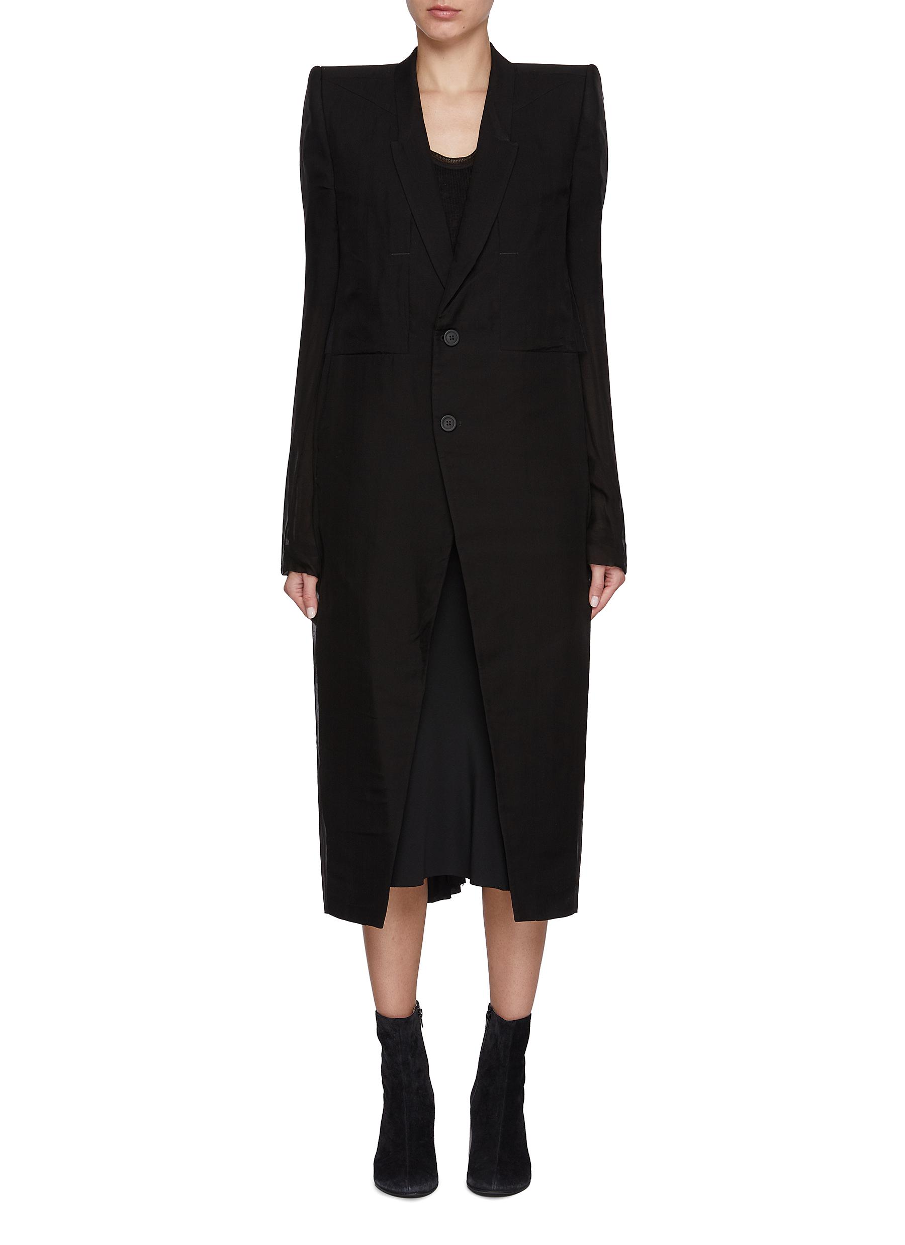 RICK OWENS | Sheer Back Long Neue Coat | Women | Lane Crawford RICK OWENS | Sheer Back Long Neue Coat | Women | Lane Crawford