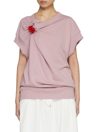 Main View - Click To Enlarge - DRIES VAN NOTEN - Embellished Pin Draped Cotton Top