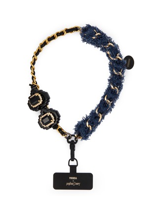 Main View - Click To Enlarge - VENNA - Crystals Denim On Chain Phone Strap